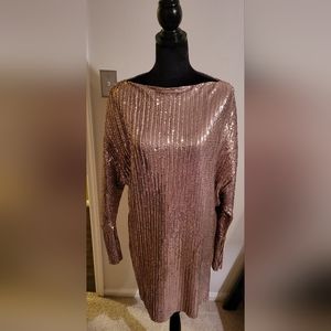 Rose Gold sequin cocktail pullover long sleeve dress . Size M.